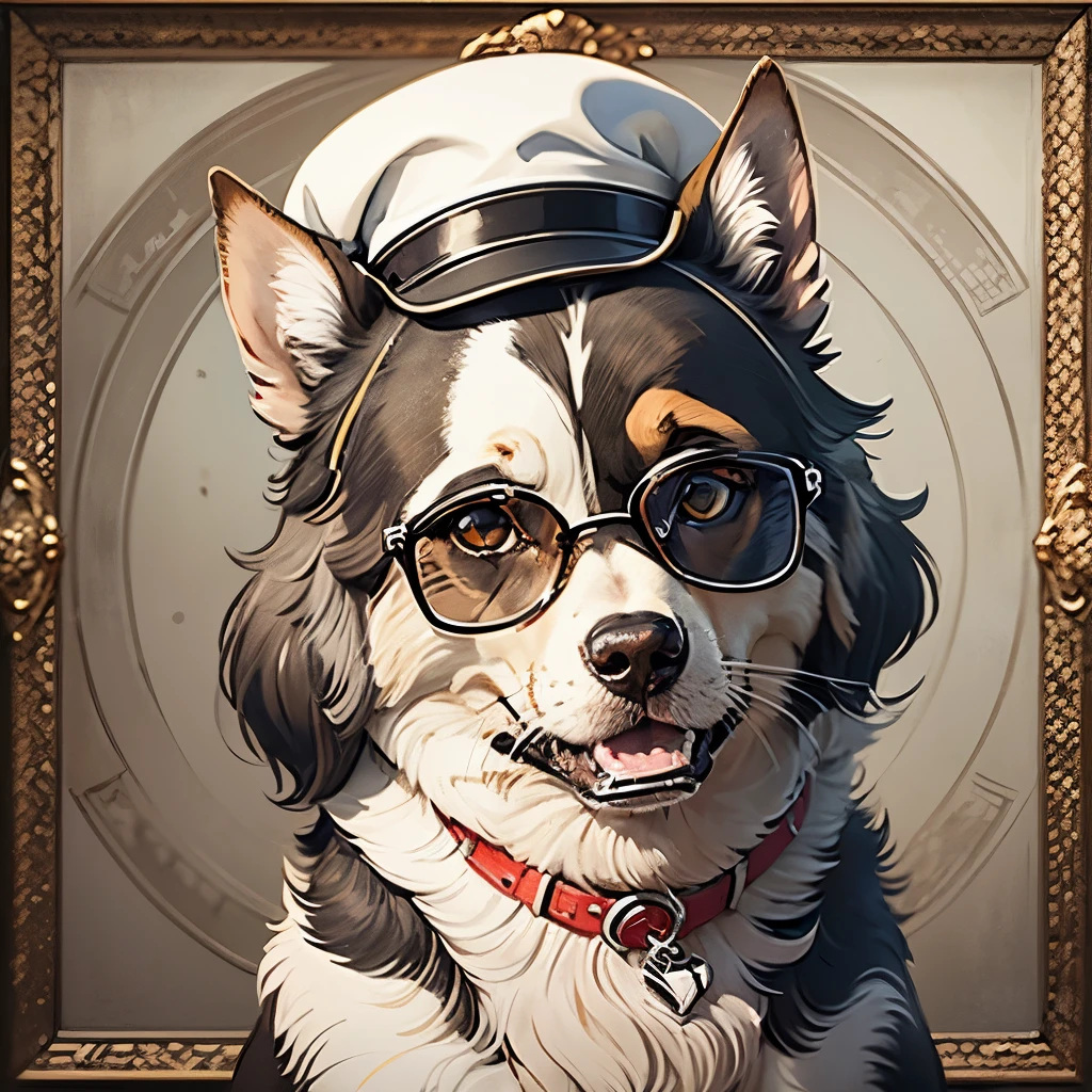 dog using glasses and hat, portrait, anime style --auto --s2