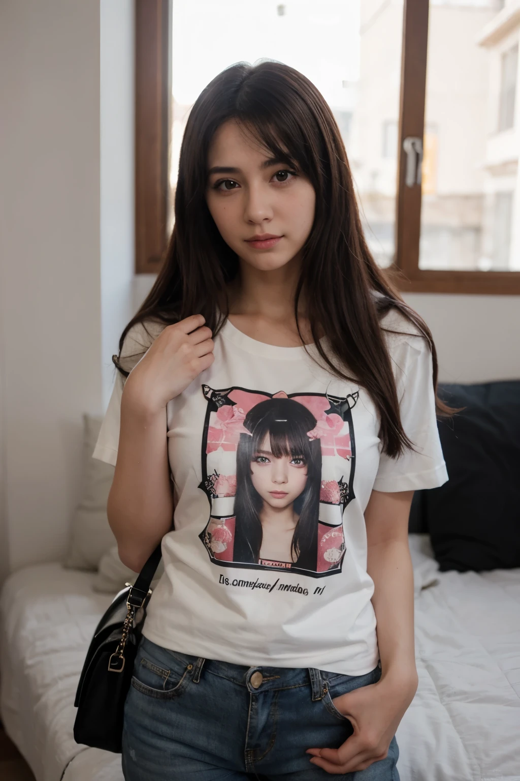 Anime girl contains the name "houria" in her t shirt