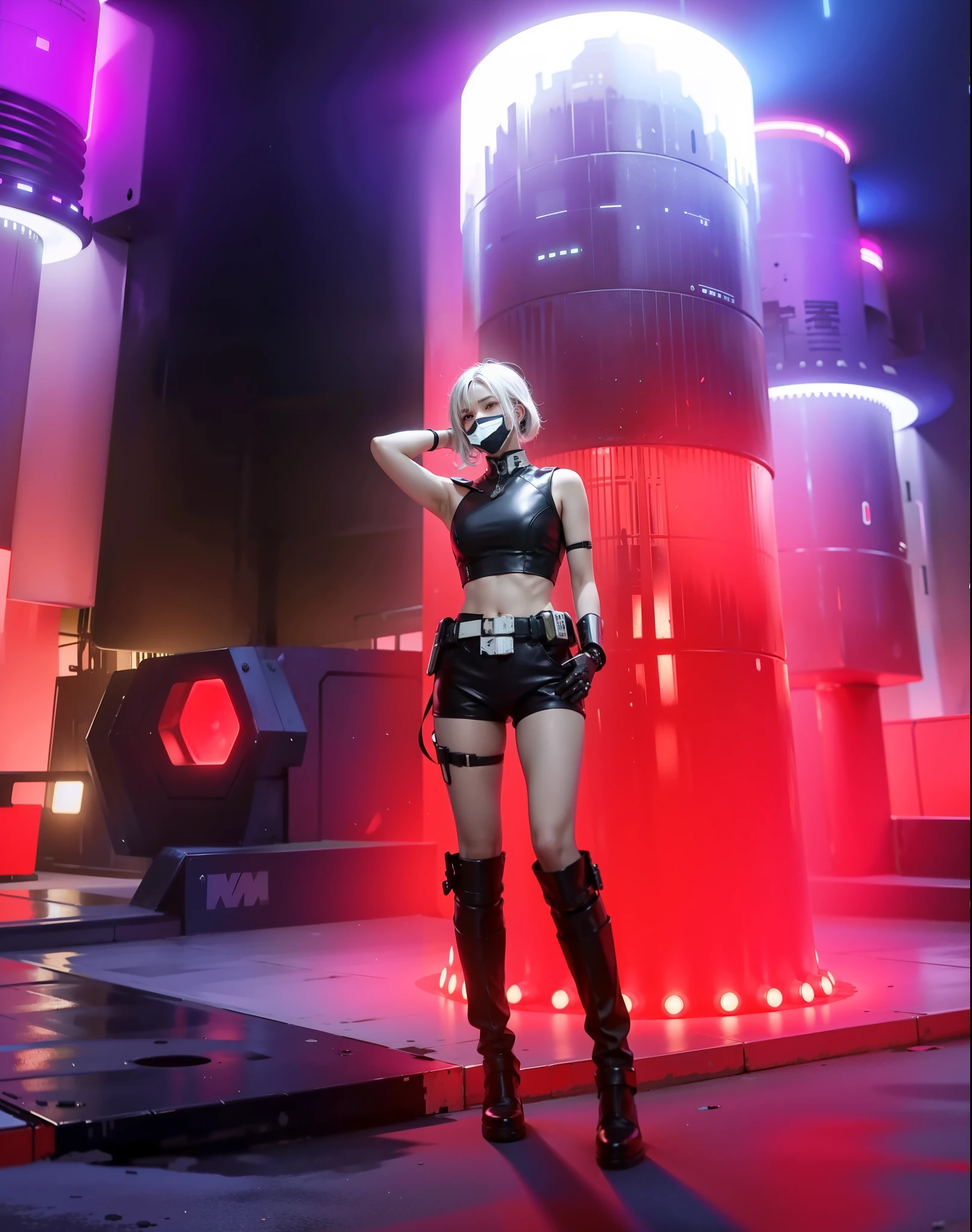 Fantasy cyberpunk world,1 Mechanical Miracle,Robots defend world order;Samurai mechanical armor,Equip transparent weapons,Streamlined black and red design,wearing in black cloak,A big part of a 1-person robot,Art of the highest quality,8K ultra-high resolution,动态照明,cinematic splendor,Vibrant colors,Wearing a high-tech steel suit,Wearing a cyberpunk space helmet,Luminous mechanical protective mask,High-tech tactical clothing of the future,Star Warrior