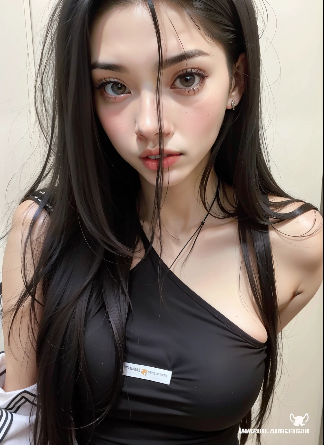 Asian woman araffed with long black hair and a black top, cruel korean goth girl, com cabelos longos and piercing eyes, Ulzzang, pale goth beauty, pale skin and dark eyes, pale fair skin!!, pale porcelain white skin, com cabelos longos, with pale skin, 1 7 -  - old h girl, ela tem cerca de 1 6 anos de idade