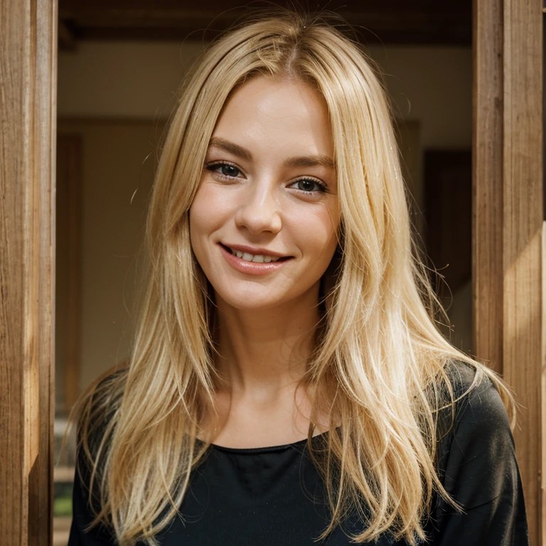 Blond, Frau, lange Haare, jung, Pretty, schlank, large, sympathisch, Smileing, runny