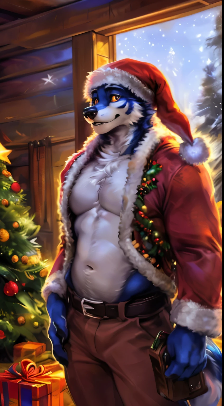 explicit furry artwork by seraphictiger,sheath anatomy,tuft,very fluffy,werecanid,collar bell,crismas,nipples,precum