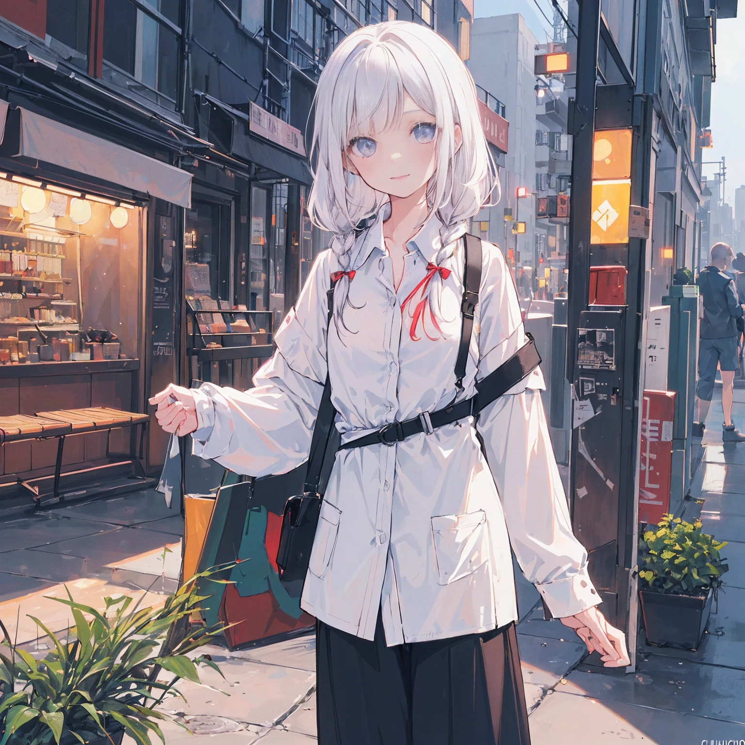 1girl, sozinho, , pequeno, (muito_Longas_Hair), (Rosa_Hair:1.2), plaits, (vermelho_olho), medium_seios, (Branco_camisa:1.5), (Jacket), (Off_ombro:1.2), (retrato), brilhante_olho, Background Story_Luz, (Cityscape:1.5), (saia plissada, )(neon light_Luzs:1.2), (ciencia), Cyberpunk, ((master part)), (mais alto_qualidade), (altamente_circunstanciado), (Original),(Delicate Background Story),(extremely circunstanciado 8K wallpaper),cinematic Luzing, volume Luzing, Luz particles, sombrio_rosto, Beautiful_circunstanciado_olho, profundidade_Of_campo, perspectiva,