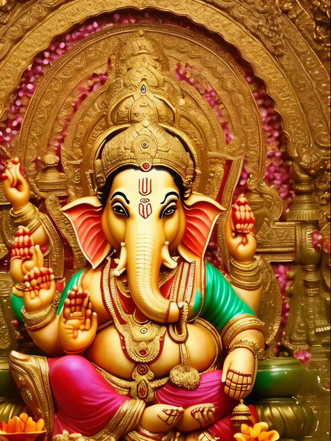With a gentle smile and a twinkle in his eyes, Ganesha welcomes all to his abode, a magnificent palace adorned with intricate carvings and colorful murals depicting his many adventures.