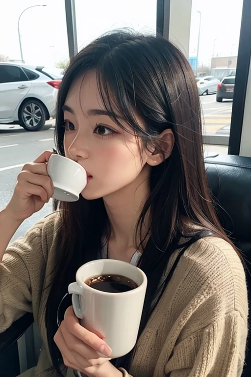 her drinking coffee