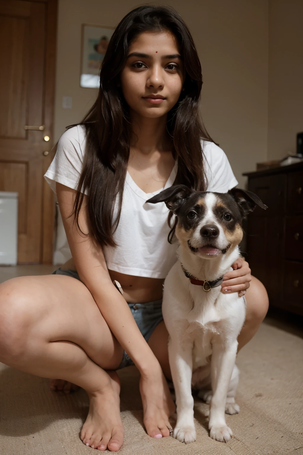 Beautiful teenage Indian girl with a pet dog