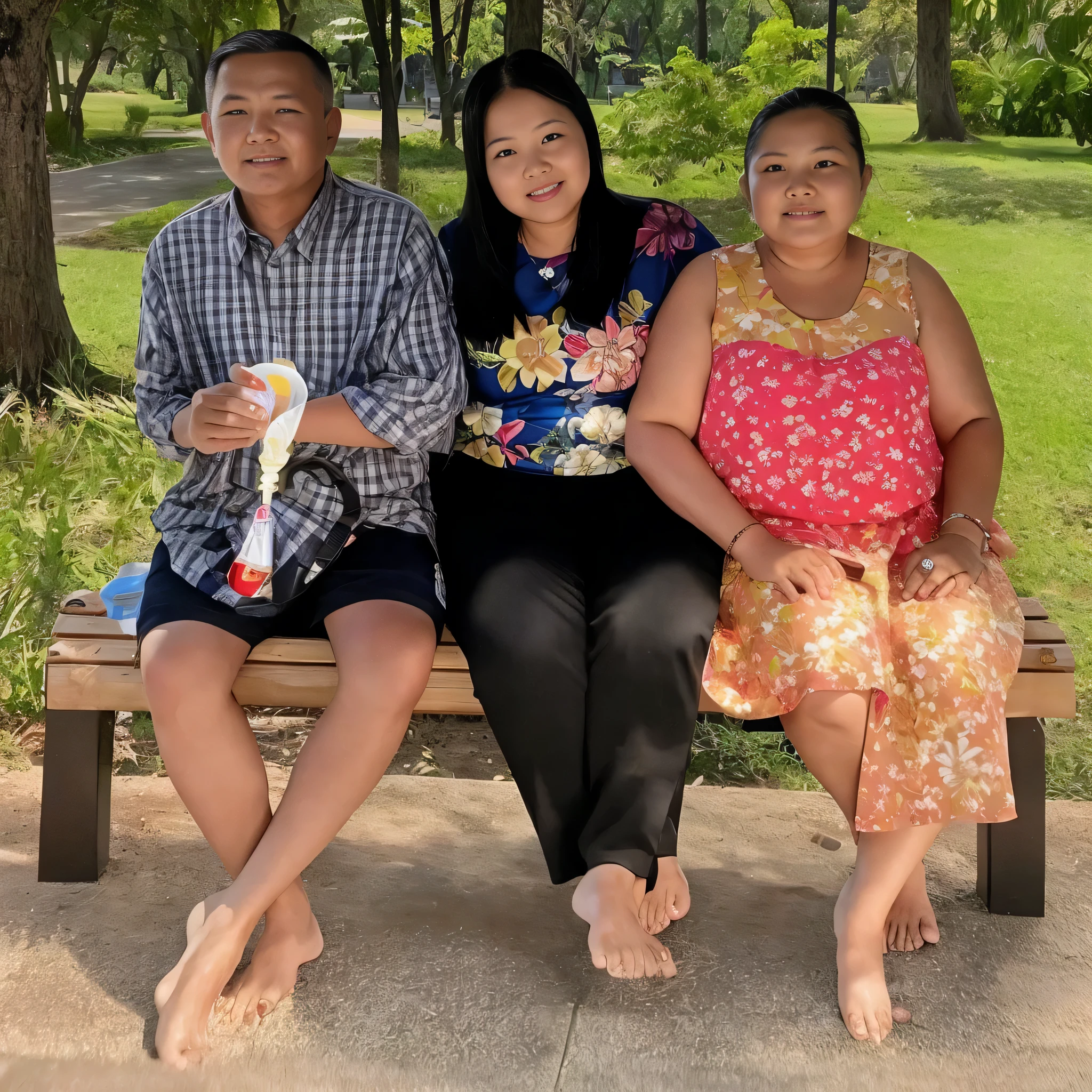There were two people sitting on a bench eating food....., an indonesian family portrait, family, of a family standing in a park, Sit on a bench in the park....., trending ,, photo taken in 2 0 2 0, husband wife and son, family photo, happy family, By Terese Nielsen, family portrait, lonely family, portait image, 3 0 years female