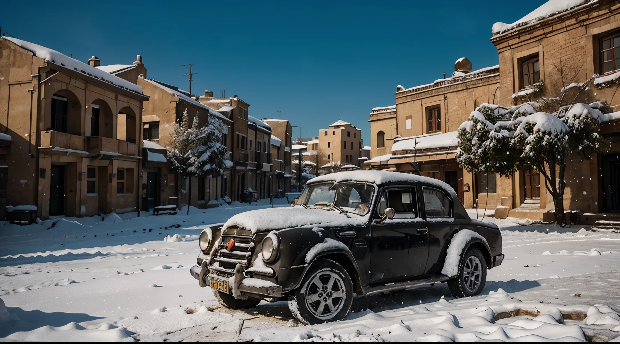 photography, ancient city, snow, cinematographic,