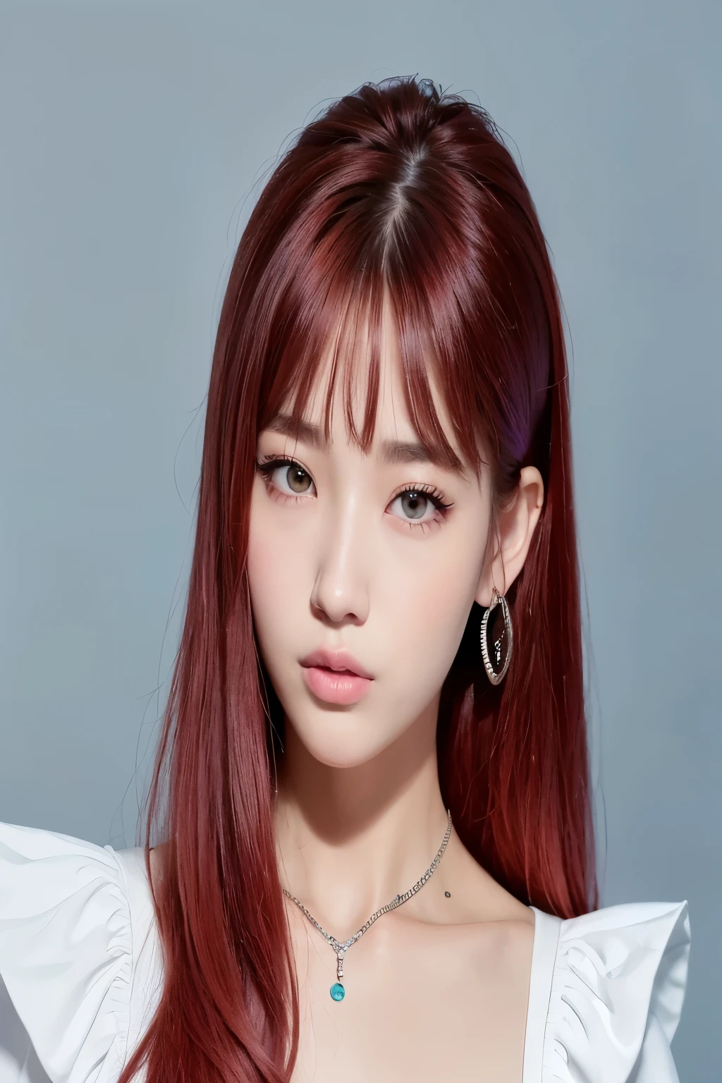 un gros plan d'une femme aux cheveux rouges portant un collier, portrait of Jossi de Blackpink, Lalisa Manobal, Lalisa Manoban de Blackpink, portrait de l’idole coréenne, Portrait de Kpop Idol, Jinyoung Shin, Jaeyeon Nam, Jossi de Blackpink, Roseanne Park de Blackpink, Parc Ji-min, Avec frange, Lee Ji-eun