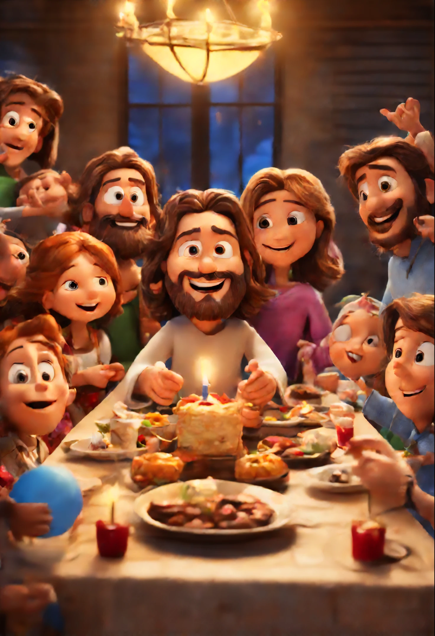 create an image that represents The Last Supper from the bible in disney pixar format