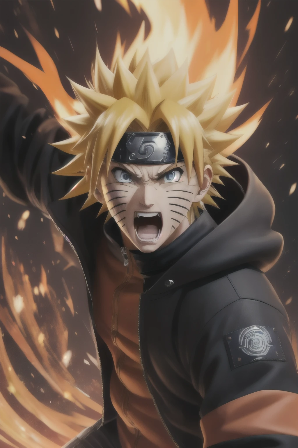Naruto, Naruto uzumaki, Create a mascular Naruto uzumaki avatar, a close badass look. Inspired by Naruto uzumaki from Naruto, photo (photorealism) (realistic) (ultra HD) (8k wallpaper) (fine details) (extreme details on face)Naruto,1boy, lightning, angry, open mouth,nearly naked coat, fire red eyes, flamingEye(extremely detailed 8k wallpaper),a medium shot photo of a fearful Naruto, intricate, high detail, dramatic