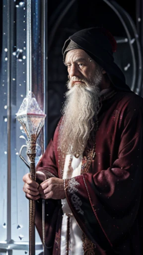 LOTR | Icicles | Dark Wizard vibes | deep crimson robes | Are you on the square?  | Are you on the hammer? | Geometric runic snowflakes in white thread | Spooky scary | The Gilted Santa | clad in gold filigree and red satin | holding a long staff | long flowing white beard | Male | Ragged | Bright lighting |  Pixar. | crimson.  | emerald .  | indigo. | platinum Puzzles.  | 
Oliver ledroit | 
Zdzislaw Beksinski, | 
Jason de Graaf | 
Richard a kirk |
Vitaly S. Alexius. |