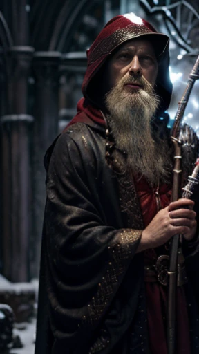 LOTR | Icicles | Dark Wizard vibes | deep crimson robes | Are you on the square?  | Are you on the hammer? | Geometric runic snowflakes in white thread | Spooky scary | The Gilted Santa | clad in gold filigree and red satin | holding a long staff | long flowing white beard | Male | Ragged | Bright lighting |  Pixar. | crimson.  | emerald .  | indigo. | platinum Puzzles.  | 
Oliver ledroit | 
Zdzislaw Beksinski, | 
Jason de Graaf | 
Richard a kirk |
Vitaly S. Alexius. |