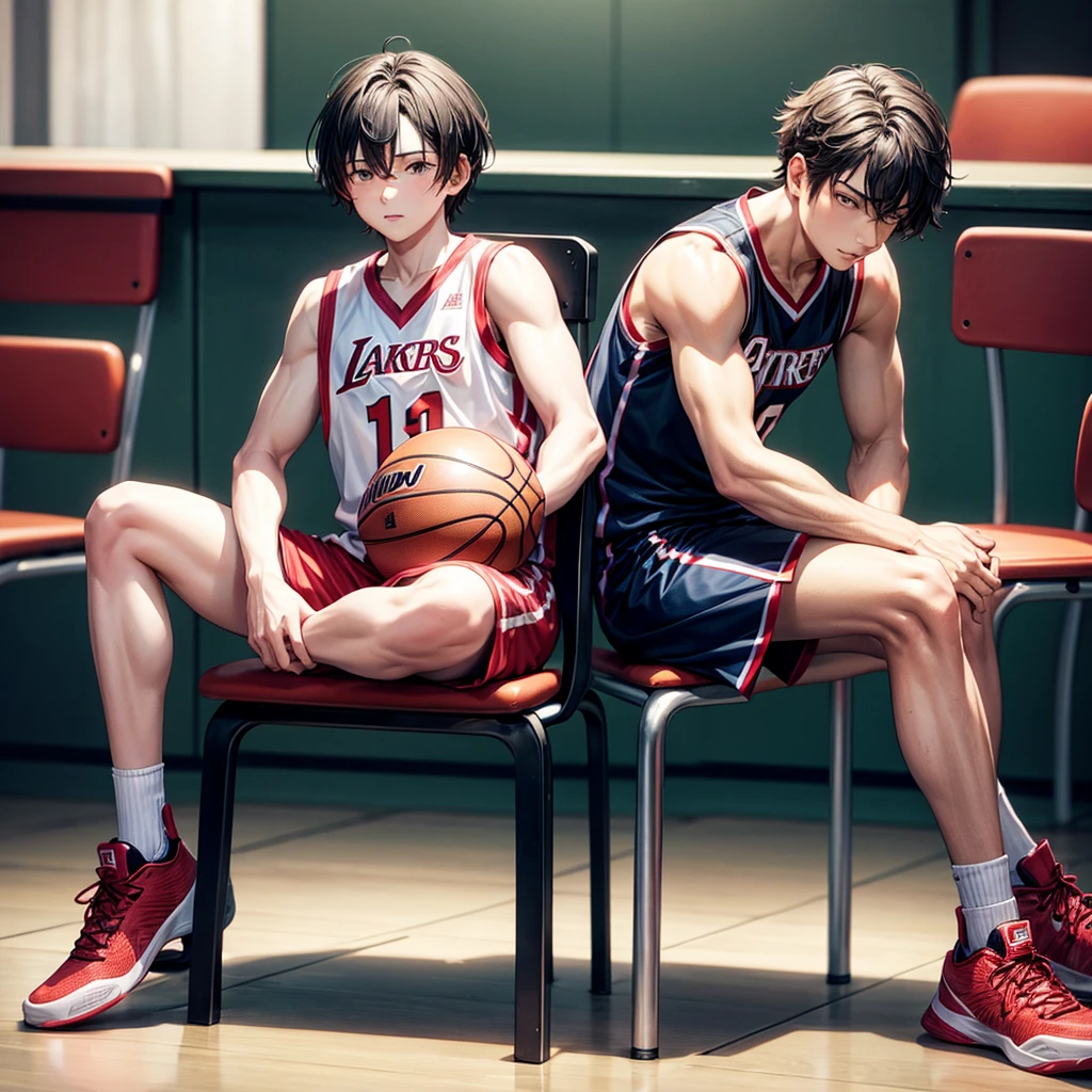 Libido boy，sit on chair，Basketball shoes