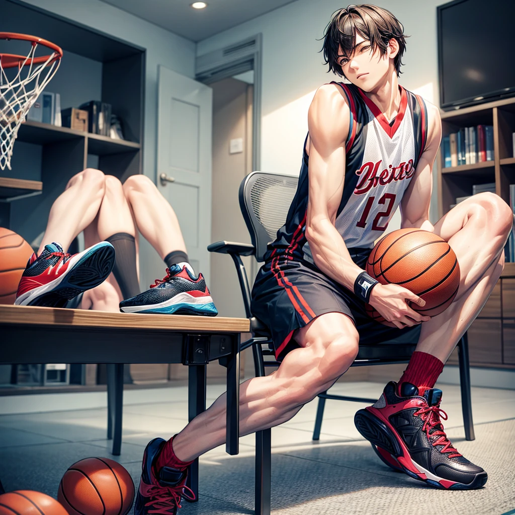 Libido boy，sit on chair，Basketball shoes