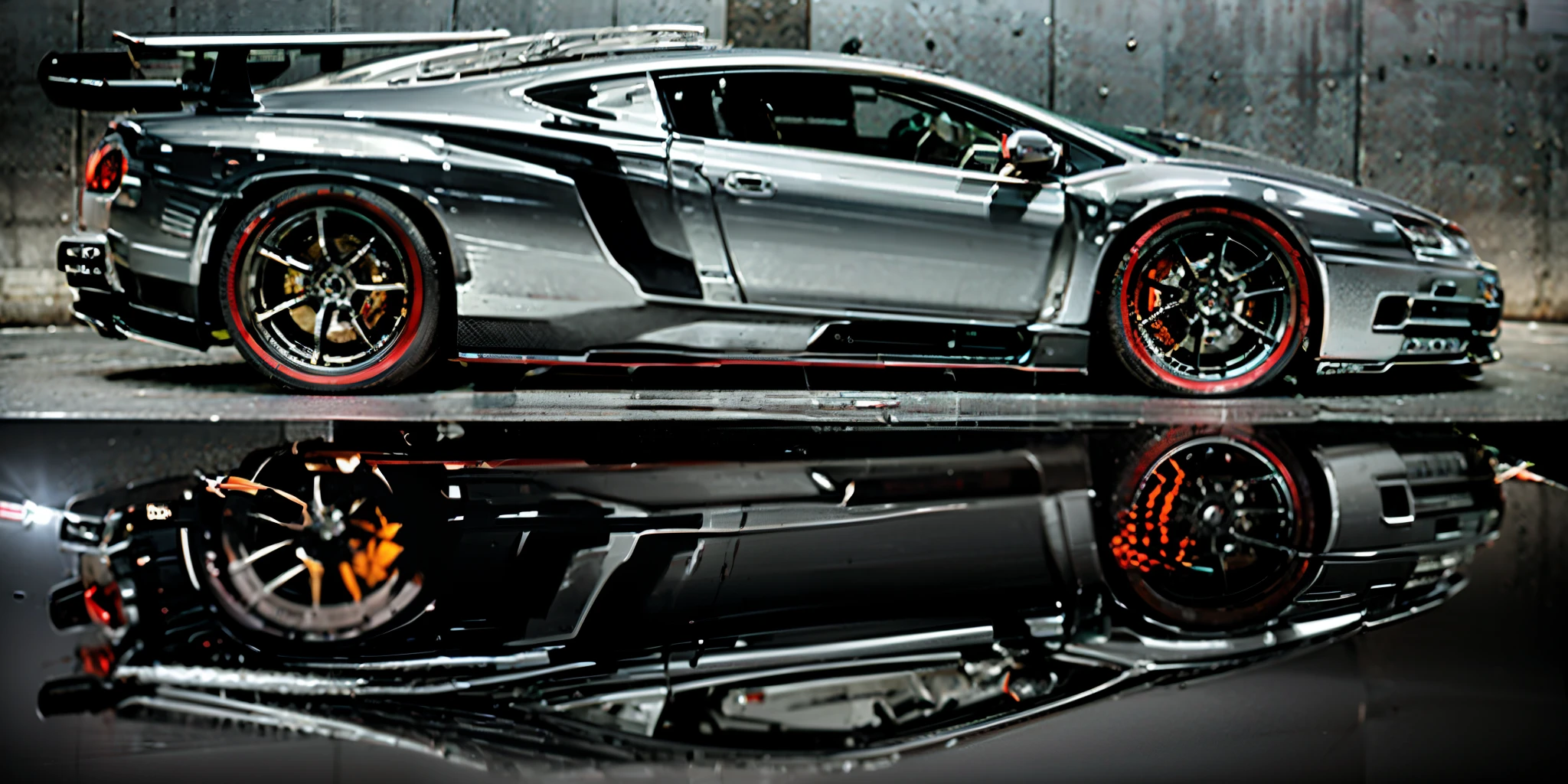 a close up of a silver and red sports car with a reflection, veneno, bold lamborghini style, lamborghini, with sleek lines and a powerful, chrome and carbon, aerodynamic imposing, lamborghini aventador photoshoot, supercar, aerodynamic body, super car, many exotic high end features, wallpaper - 1 0 2 4, sportcar, aerodynamic, car design, sportscar