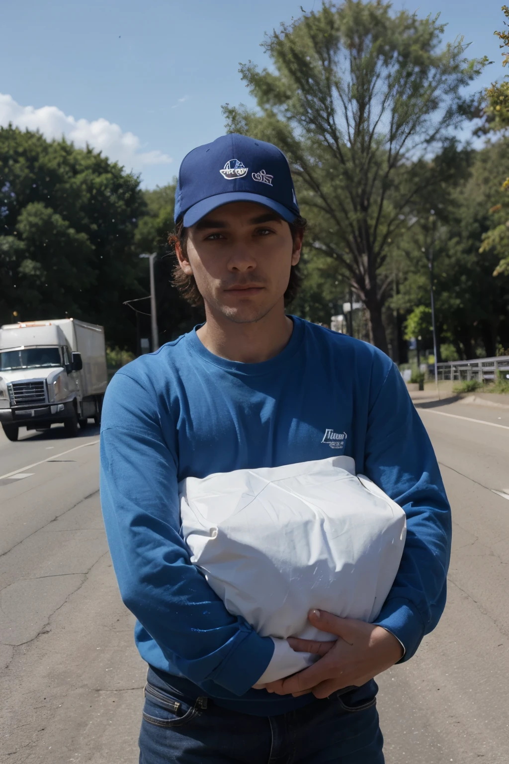a truck driver on the road with blue clothes
((best quality)), ((masterpiece)), (detailed), perfect face