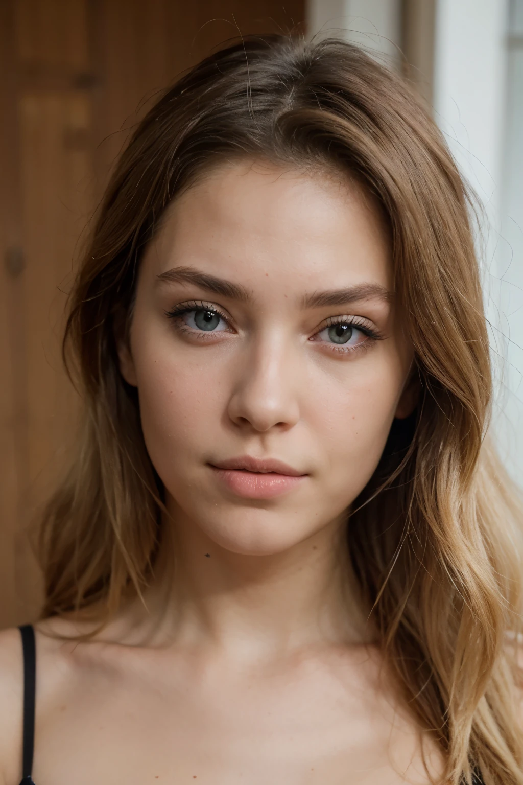Une blonde au yeux bleus et cheveux jaune