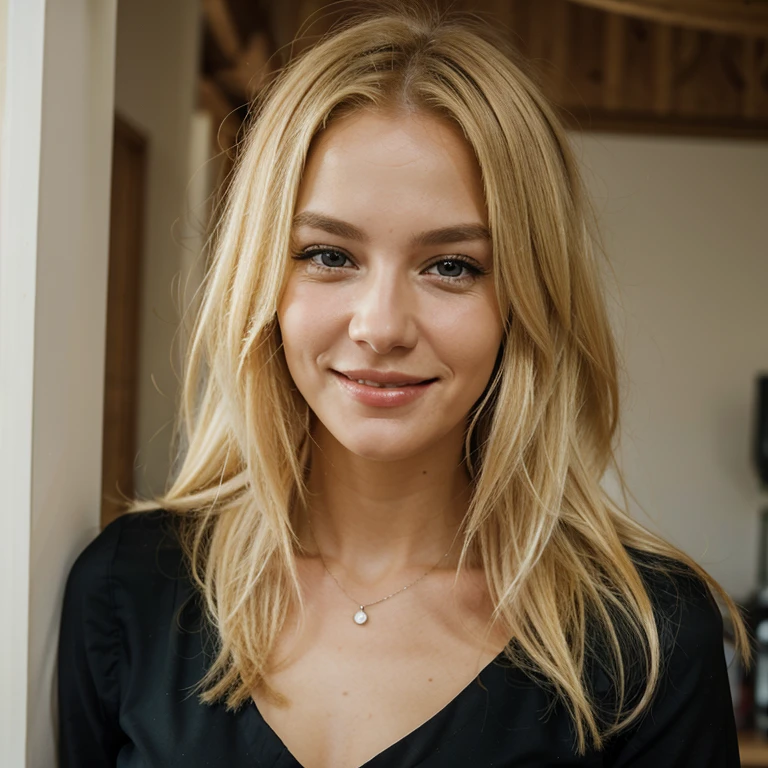 Blond, Frau, lange Haare, jung, Pretty, schlank, large, sympathisch, Smileing, runny