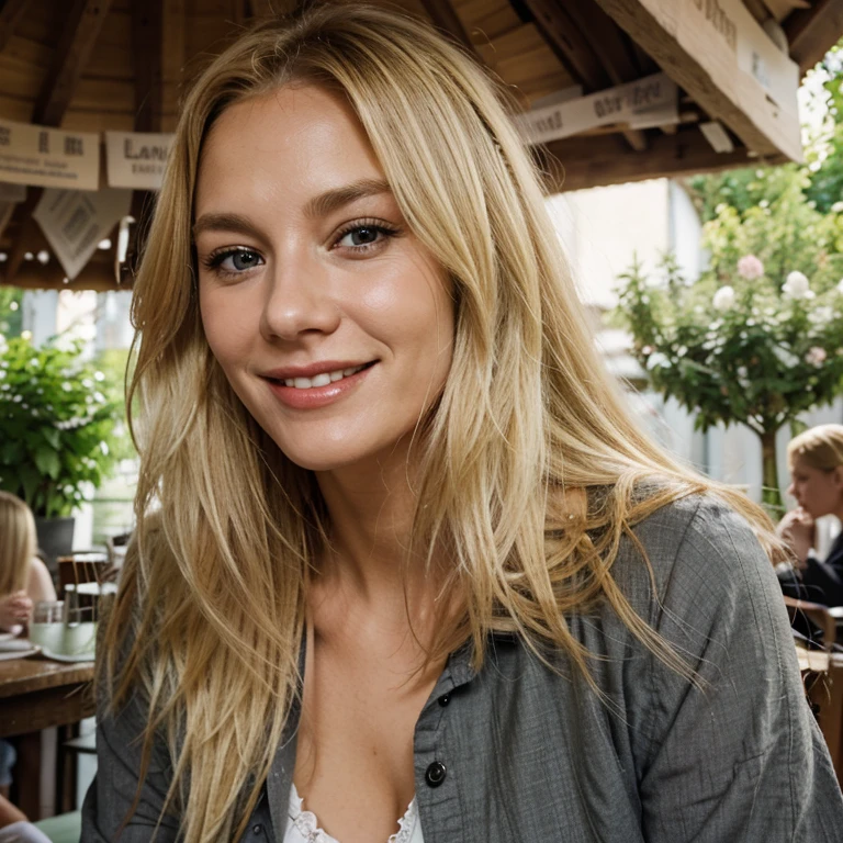 Blond, Frau, lange Haare, jung, Pretty, schlank, large, sympathisch, Smileing, runny