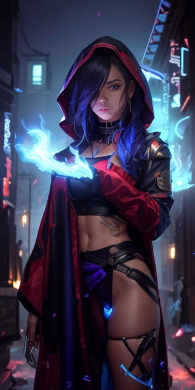 a goddess, Blue aura, teenaged, Dark, raven in the background