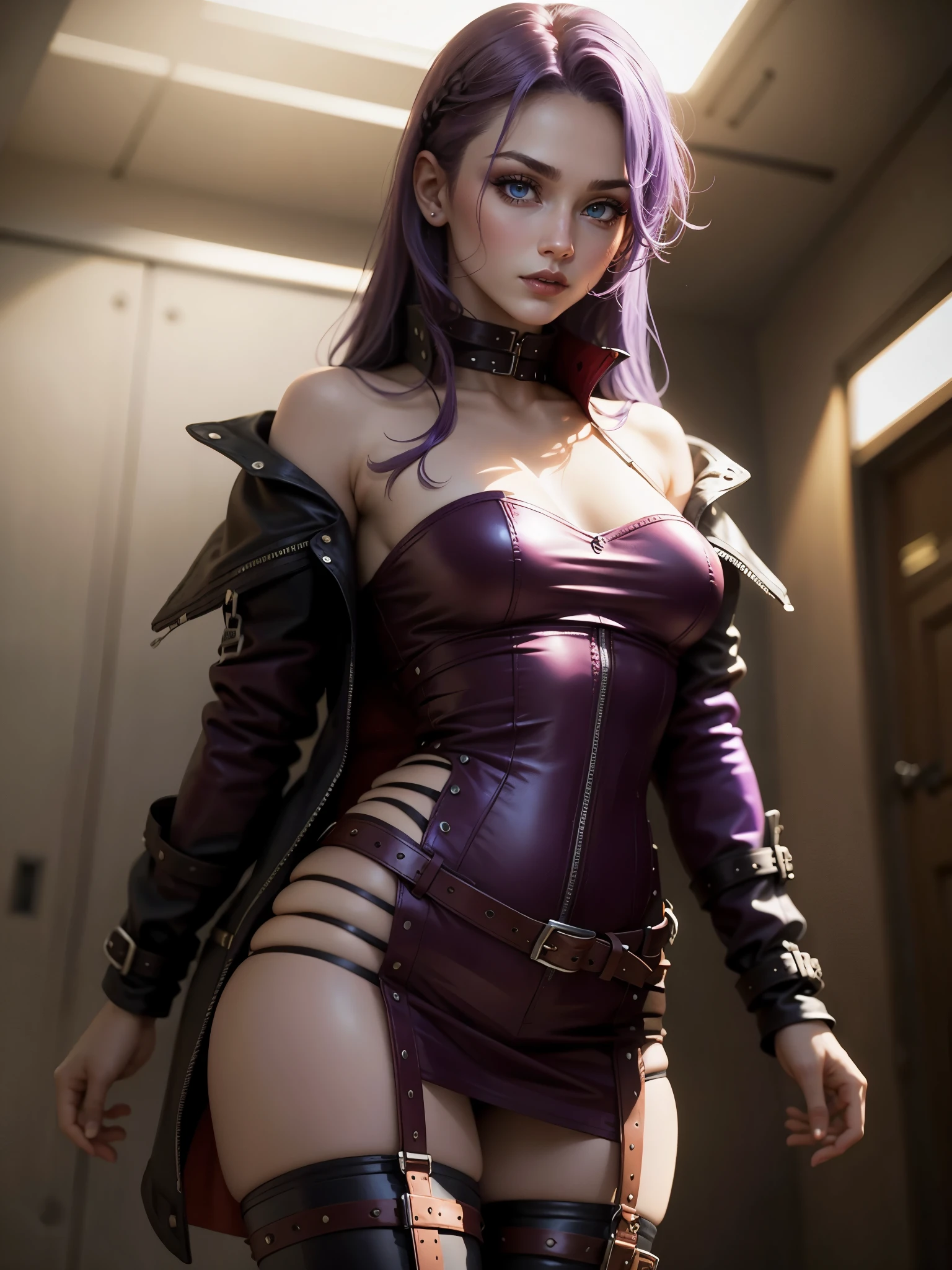 red leather and purple hair