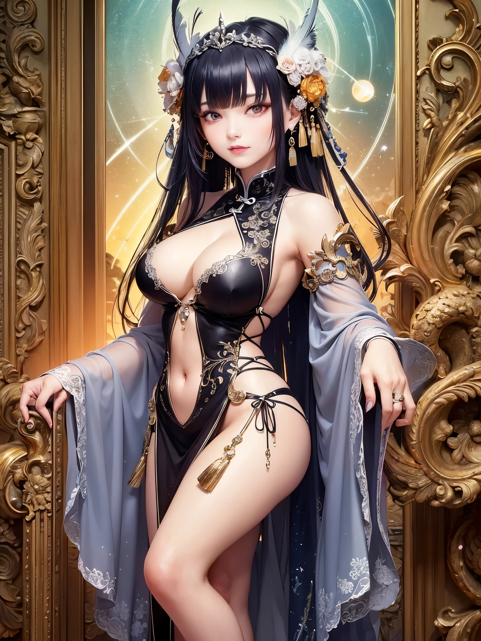 ((Finest quality)),(超A high resolution),(ultra-detailliert),(Meticulous portrayal),((Best CG)),(Finest works of art),Ultra-Precision Art,The art of astounding depiction,(Chinese-style fantasy art with detailed depictions:1.5), (one celestial maiden:1.8),Beautiful and well-groomed face,ssmile:1.5,Beautiful down to the tips of your toes,(plumage:1.8), Sunshine:1.3,Gentle breeze:1.3