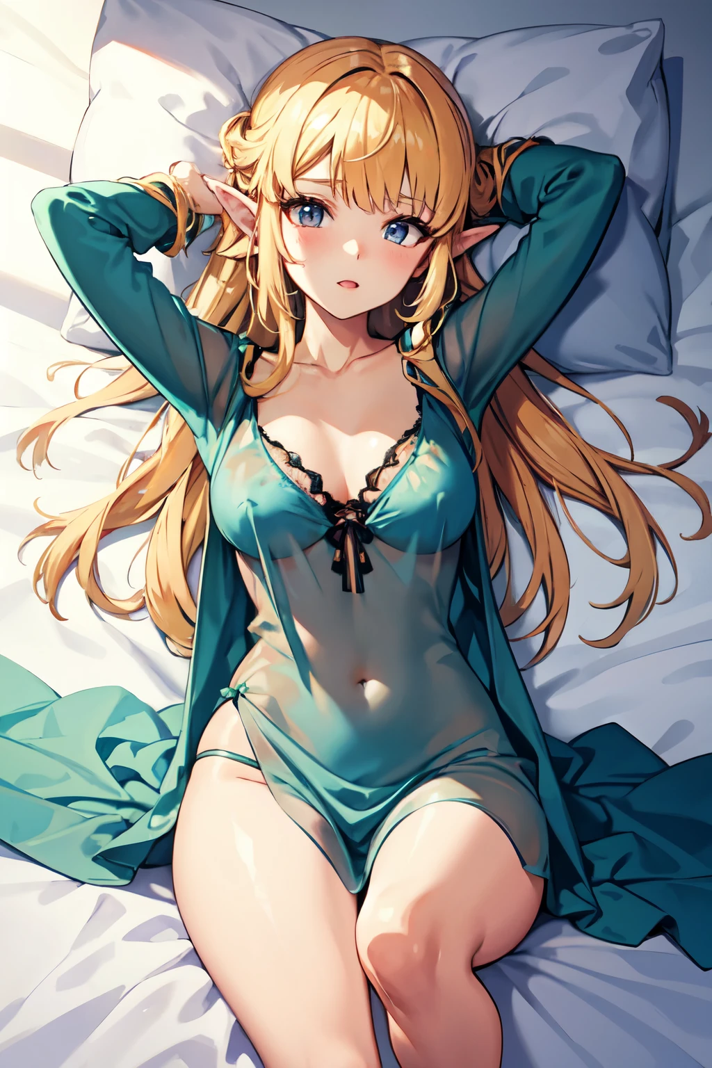 Zelda waking you up in bed under covers with seethrough blouse