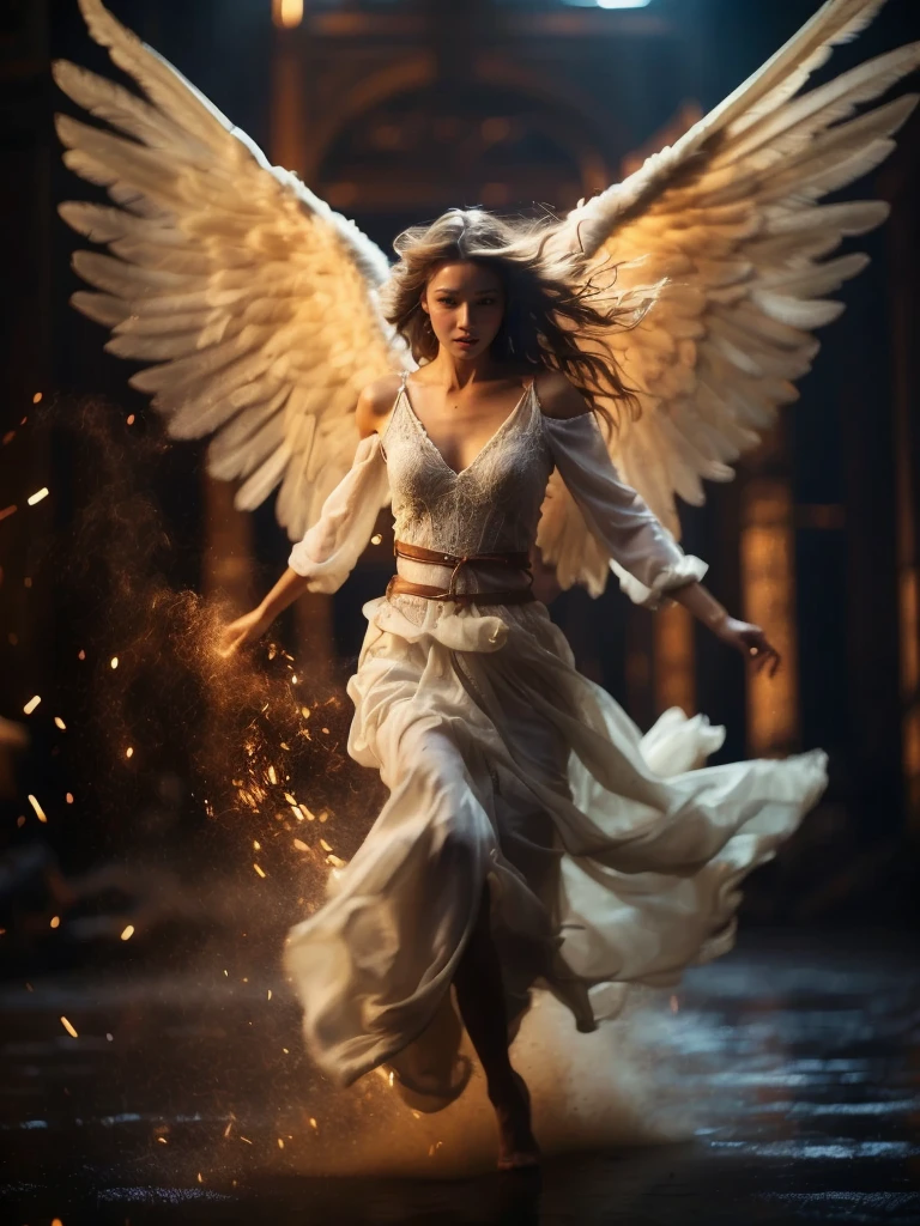 photorealistic of an angel playing harp in stunning moment with a heavenly transition movement backgound, UHD, intricate detailed, 8k, best quality ever, masterpiece, super detailed, unleashed creativity, beyond imagination