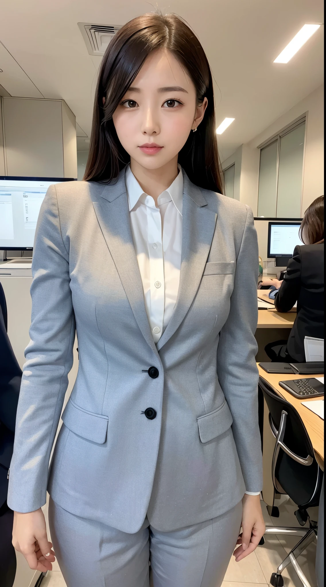 She is an office lady in a suit