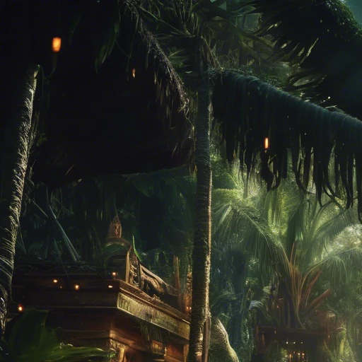 arafed walkway in a Jungle tropicale with a wooden structure, jungle fantastique, Cadre de jungle, Environnement de jungle, art nouveau Environnement de jungle, in a Environnement de jungle, fantasy style 8 k octane render, jungle magique, Belle jungle, In a very detailed jungle, overgrown Environnement de jungle, The background is lush jungle, Jungle tropicale, The jungle in arrière-plan