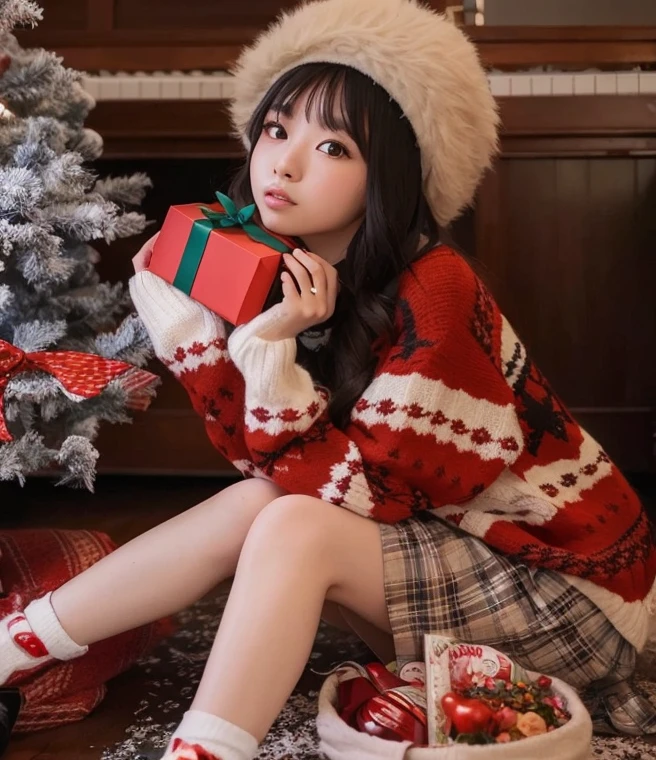 Araffe girl in a red sweater and hat holding a gift., Sakimichan, ulzzang, Sakimi Chan, 8k)), Ruan lindo vtuber, foto de perfil, Chica joven y linda, ❤🔥🍄🌪, foto de perfilture, oficial, Tendencias en CGVeStation, encantador y lindo, Tendencias en CGVatstation, Fanart