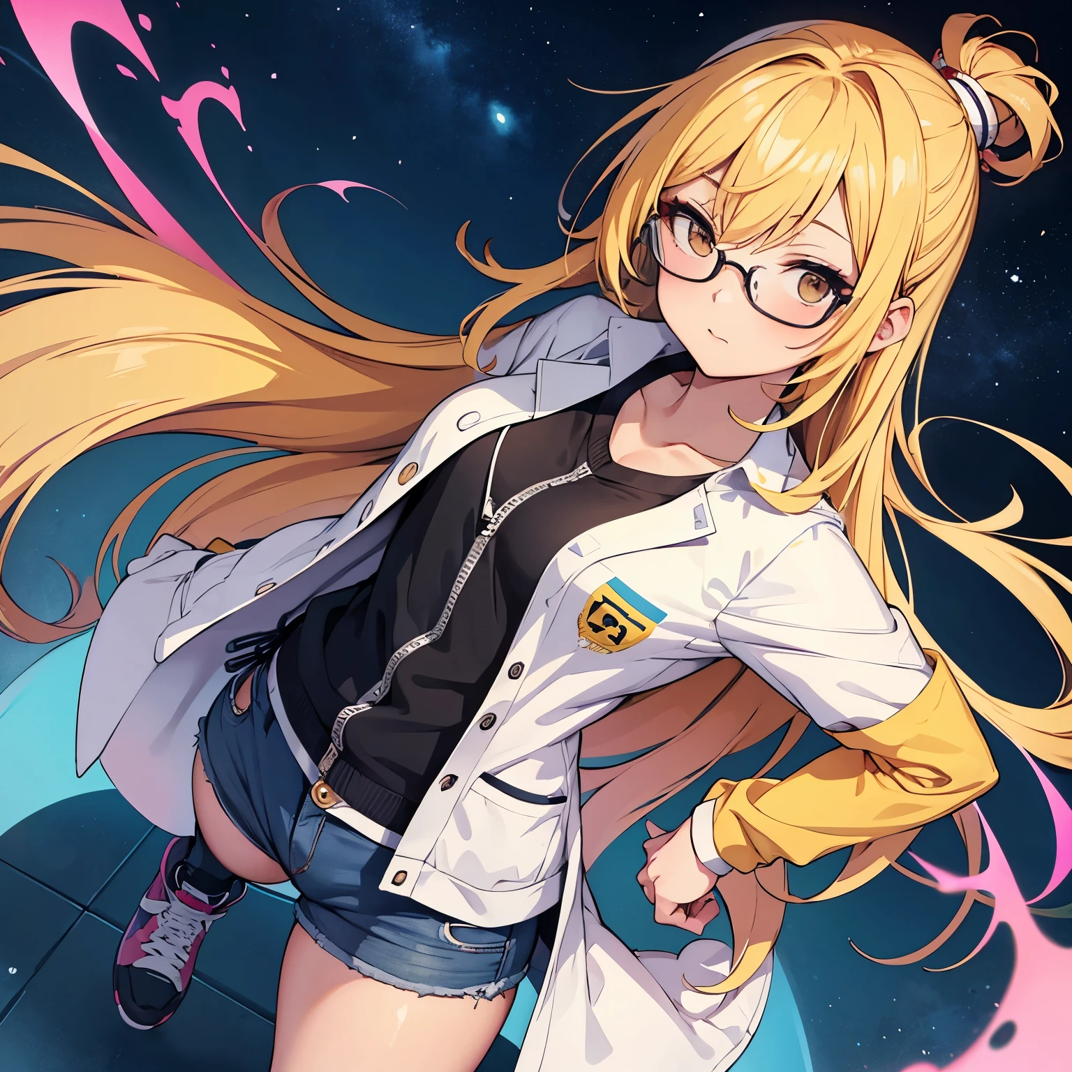 Chica anime sexy con ropa de cientifica con gafas de cientifica sin pantalones teniendo relaciones sexuales