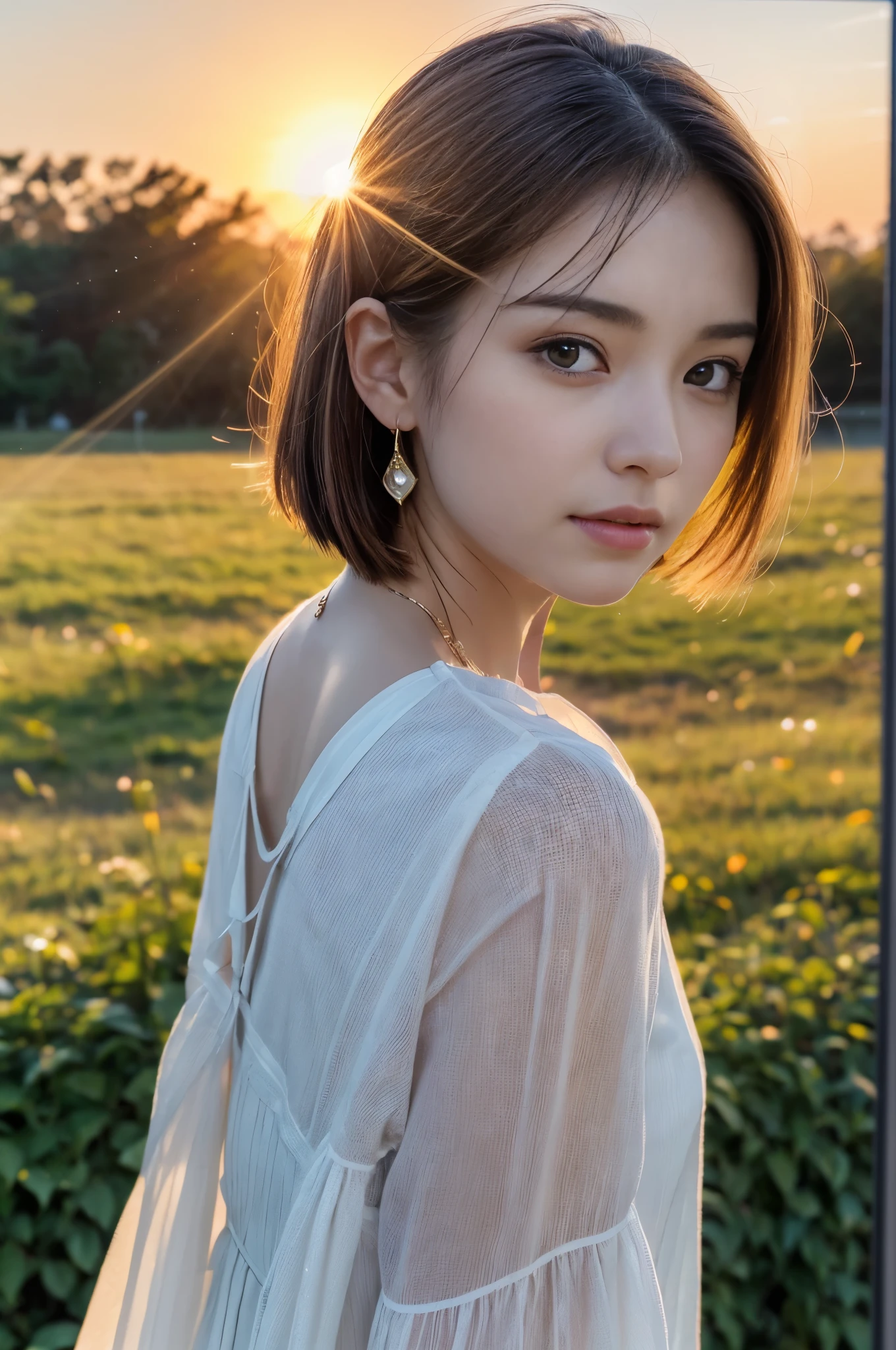 Singapore: 1.5), Close up, Masterpiece, Top quality, Raw photo, Photorealistic, Face, Incredibly absurd, Beautiful girl, Cute, Short hair, Crystal clear blouse, upper body, depth of field, High resolution, Ultra detail, Fine detail, Very detailed, Very detailed eyes and face, Sharp pupils, Realistic pupils, Sharp focus, Cinematic lighting