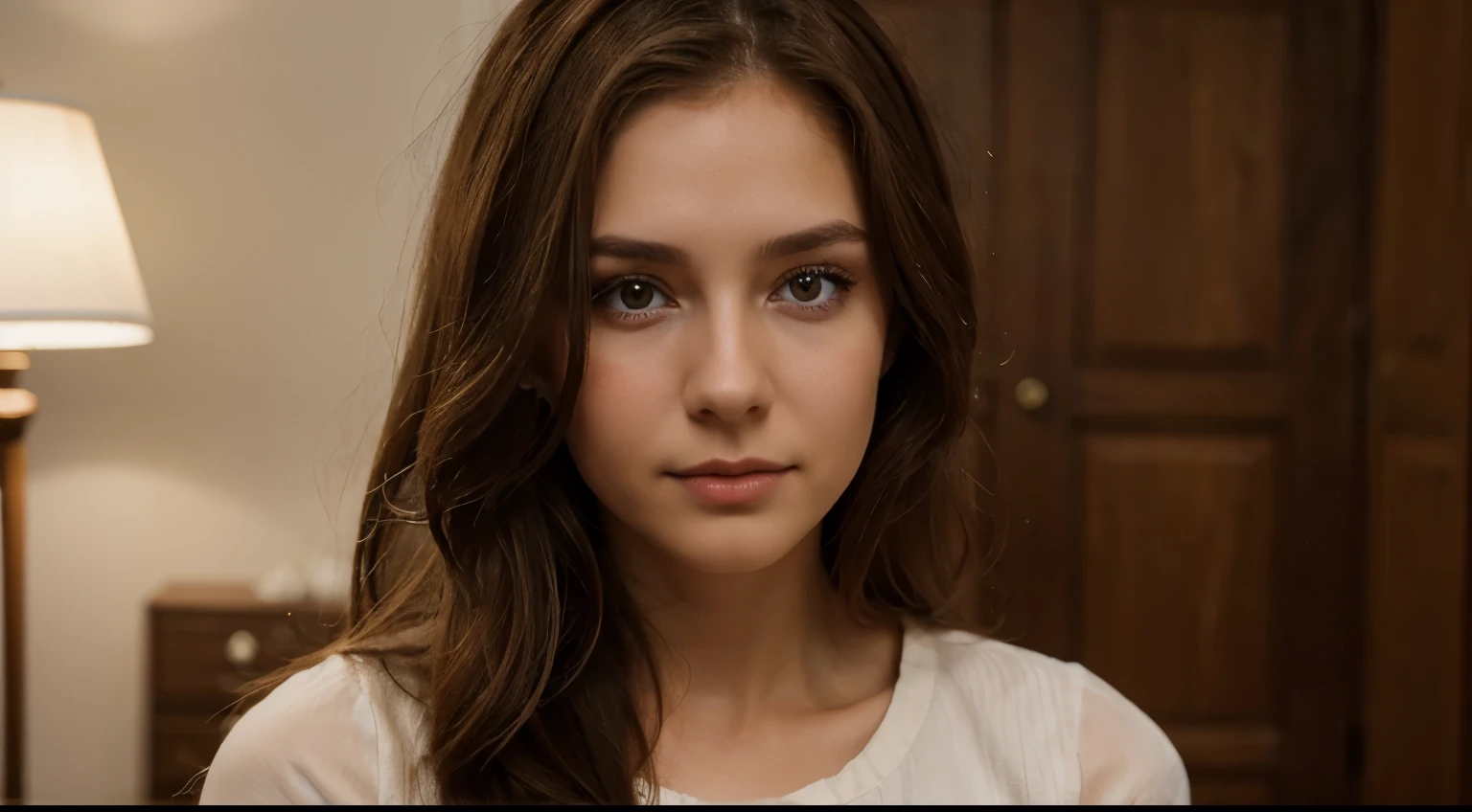 a girl of Slavic appearance with light brown hair, about 25-30 years old, wearing makeup
