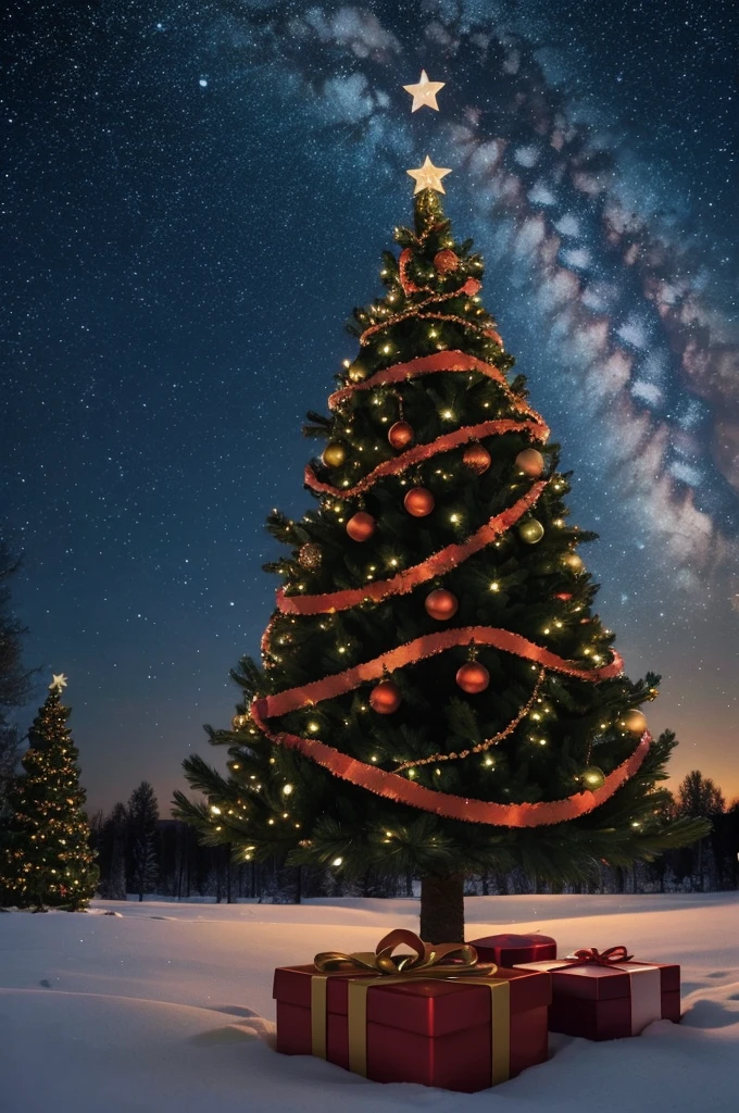 draw a Christmas tree, a starry sky, Gifts