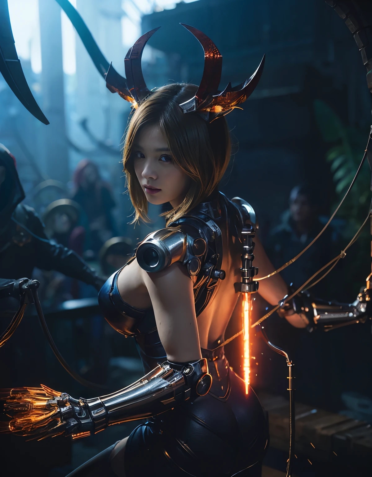 Mechanical limbs, slime body, female, horns, horde