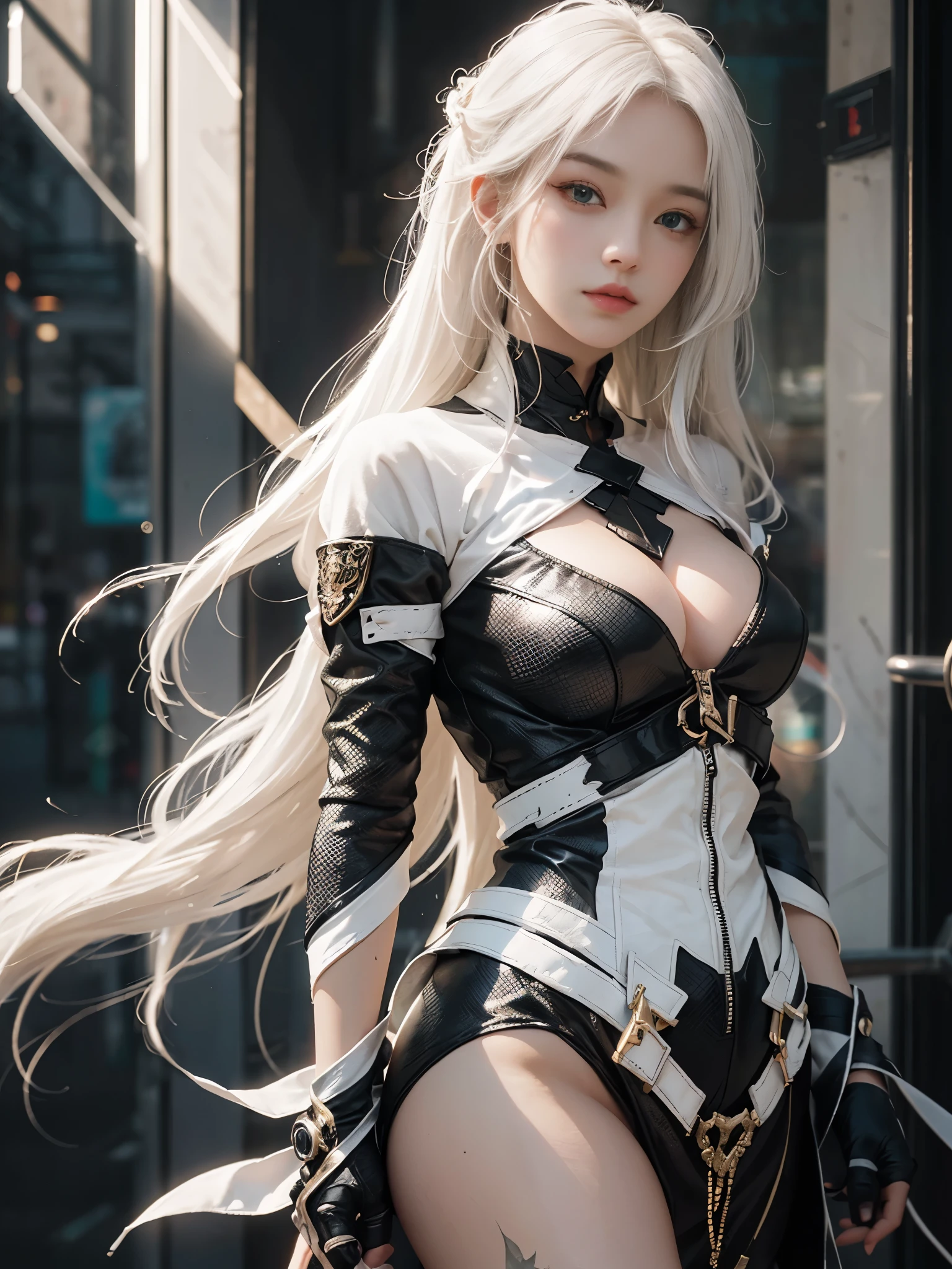 Close-up of woman with white hair and white mask、beautiful character painting、guweiz、Artwork in the style of Gwise、white haired god、Jan J、epic exquisite character art、Stunning character art、Fanchy、Uzunsifan、Guweiz on the Pixiv art station,Faces of reality,Real people,Photo quality,Real person footage captured on camera,Shooting from the waist up,Live-action feeling,Quite light clothing，see-through underware,Beautiful clear eyes,Beautiful sparkling eyes,being thin,strong-willed gaze,A living angel who descends to earth and blends into ordinary life while hiding his true identity in the human world.,