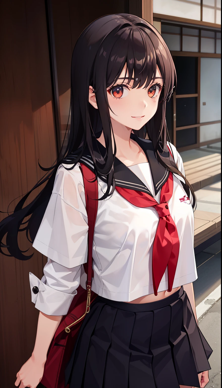1girl in、A smile、The shirt、skirt by the、（small tits）Chilarism、Japan High School Student Uniform、serafuku、summer clothing、Squall Drenched Uniform、（Sheer Bra）、Upper body portrait、