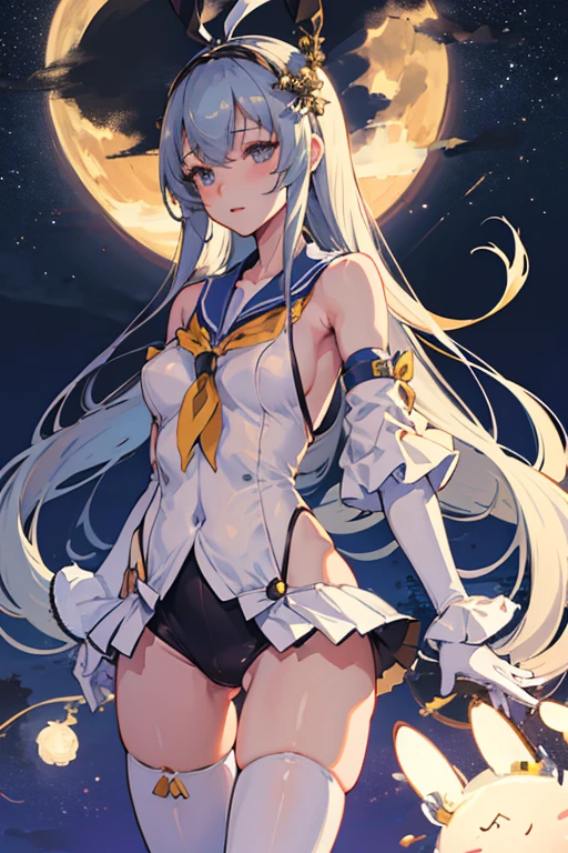 hyper detailed, perfect anatomy, extremely detailed and delicate, 1 girl, shimakaze(kancolle), 1 black cat, night sky, stars, milkyway, hugging a black cat,