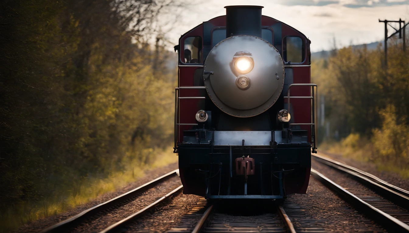 a close-up shot of the train’s headlights illuminating the tunnel, creating a captivating play of light and shadow
