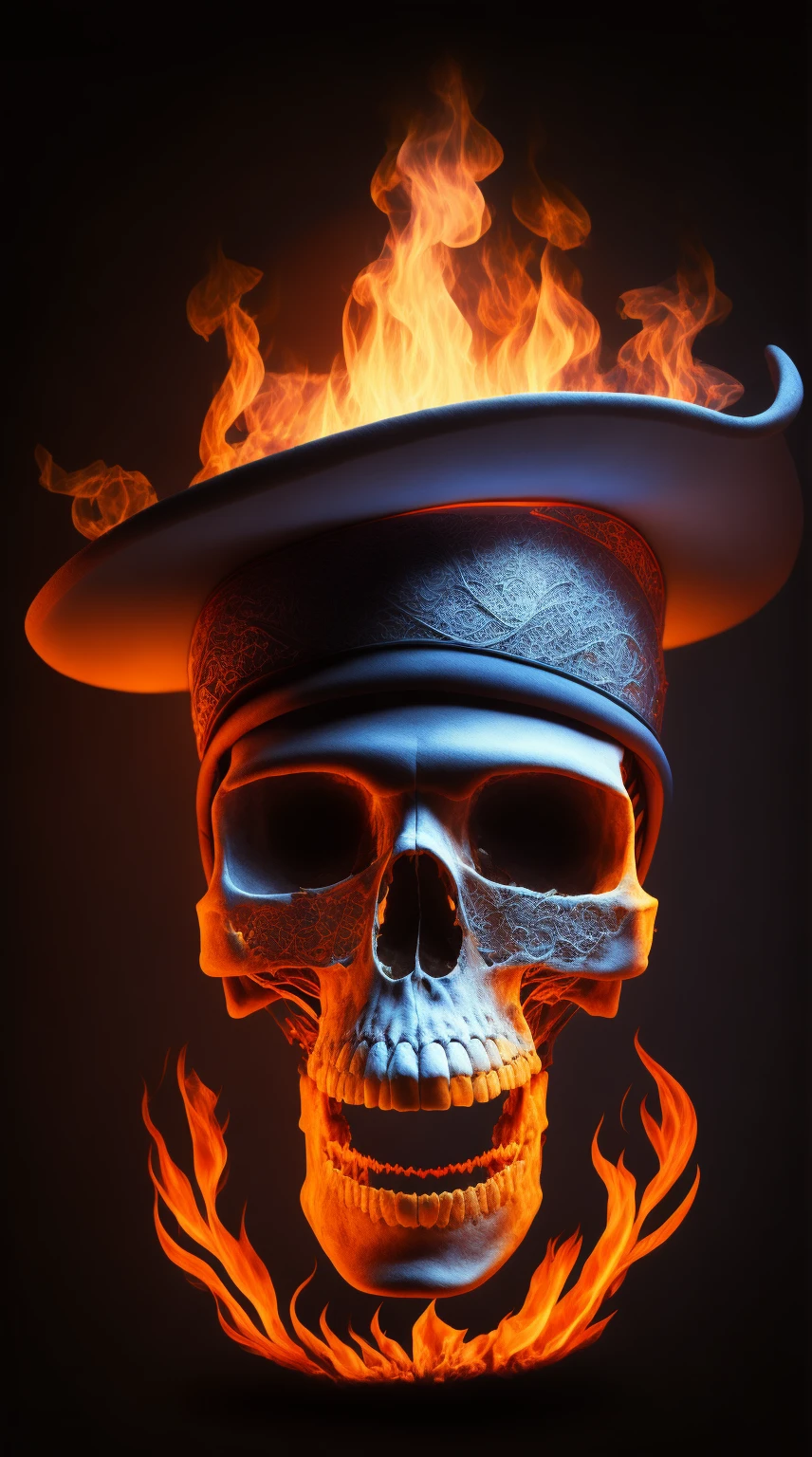 A magnificent glass fire skull in monochrome, very textured and full of details