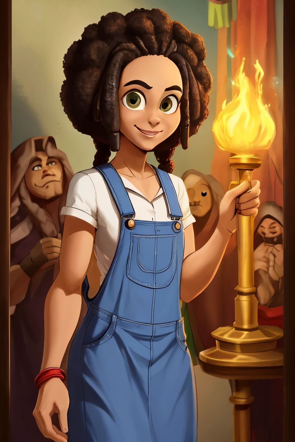 Qualidade de arte original, imagem de corpo inteiro, Disney character animation style, ,negro Moreno mulato,cabelo afro jovem e bonito caindo para frente, Rasta type but braided, JESUS DEUS, standing posture, hands naturally placed on both sides, olhando para frente, soft smiling expression, olhos cheios de luz, luz de fundo azul, translucid, com luz como tema, the focus of light is on the characters, the overall picture is fresh and bright.