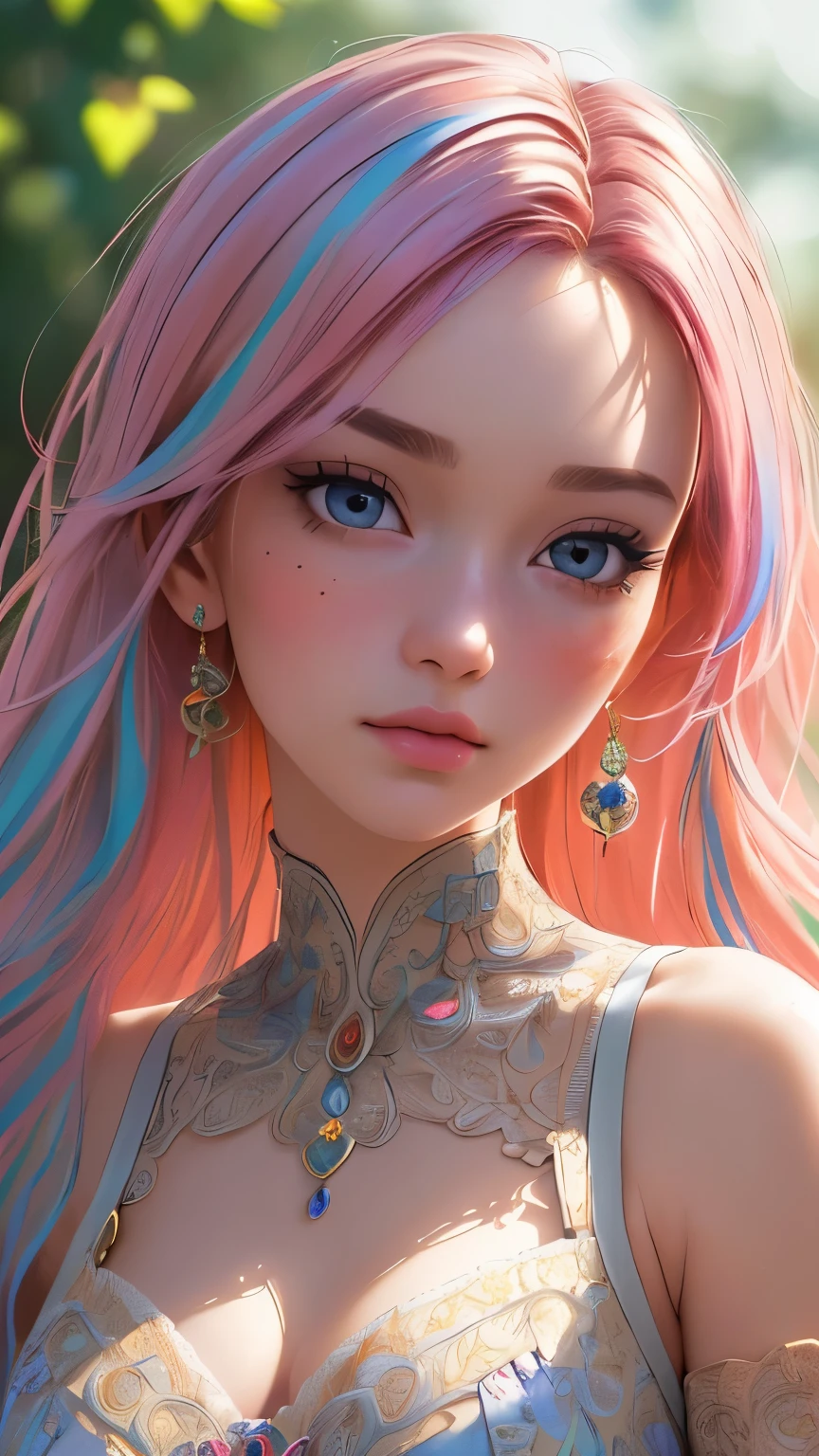 (best quality, masterpiece, perfect face, beautiful and aesthetic:1.2, colorful, dynamic angle, highest detailed face) coloured hair, 18 years old girl, medium tits, flirting on camera, , 35mm, bokeh, 9:16, (intricate details, hyperdetailed:1.15), detailed, light passing through hair (high contrast, official art, extreme detailed, highest detailed),