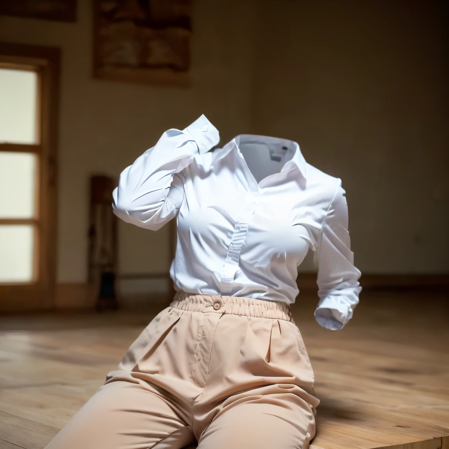 (wide-leg pants, peplum blouse), cute pose, (invisible, no humans, headless, faceless:1.5), (close-up to breasts), cute big breasts, (8k, RAW photo, best quality, masterpiece, high resolution, extremely detailed CG:1.2), (realistic, photo-realistic:1.37), photon mapping, radiosity, ((Hasselblad photography)), physically-based rendering