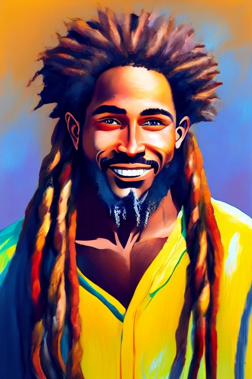 Qualidade de arte original, imagem de JESUS DEUS, ,negro Moreno mulato , corpo inteiro,cabelo afro jovem e bonito caindo para frente, Rasta, Disney character animation style, type but braided, JESUS DEUS, standing posture, hands naturally placed on both sides, olhando para frente, soft smiling expression, olhos cheios de luz, luz de fundo azul, translucid, com luz como tema, the focus of light is on the characters, the overall picture is fresh and bright.