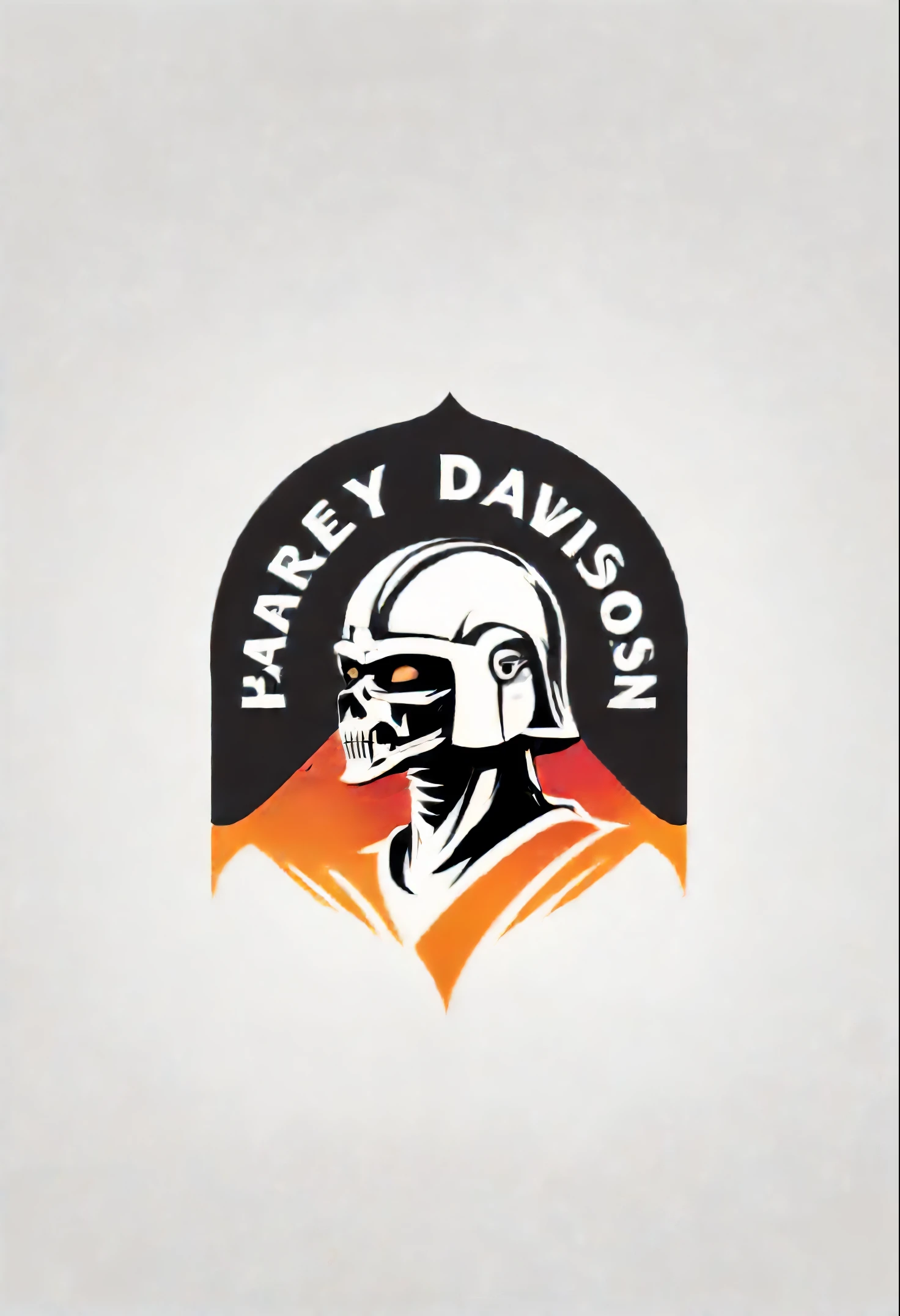 Harley Davidson logo design,t shirt design,beefy style,design only,white background,no model,professional,high contrast,high-res,ultra-detailed,vivid colors,metallic accents,sharp focus,edgy,dynamic composition,gritty texture,rough brush strokes,mechanical elements,chrome effect,classic typography,retro style,distressed look,aggressive lines and curves,3D rendering,striking visual impact,dark shadows,strong branding presence,monochromatic palette,industrial aesthetic, helmet samurai