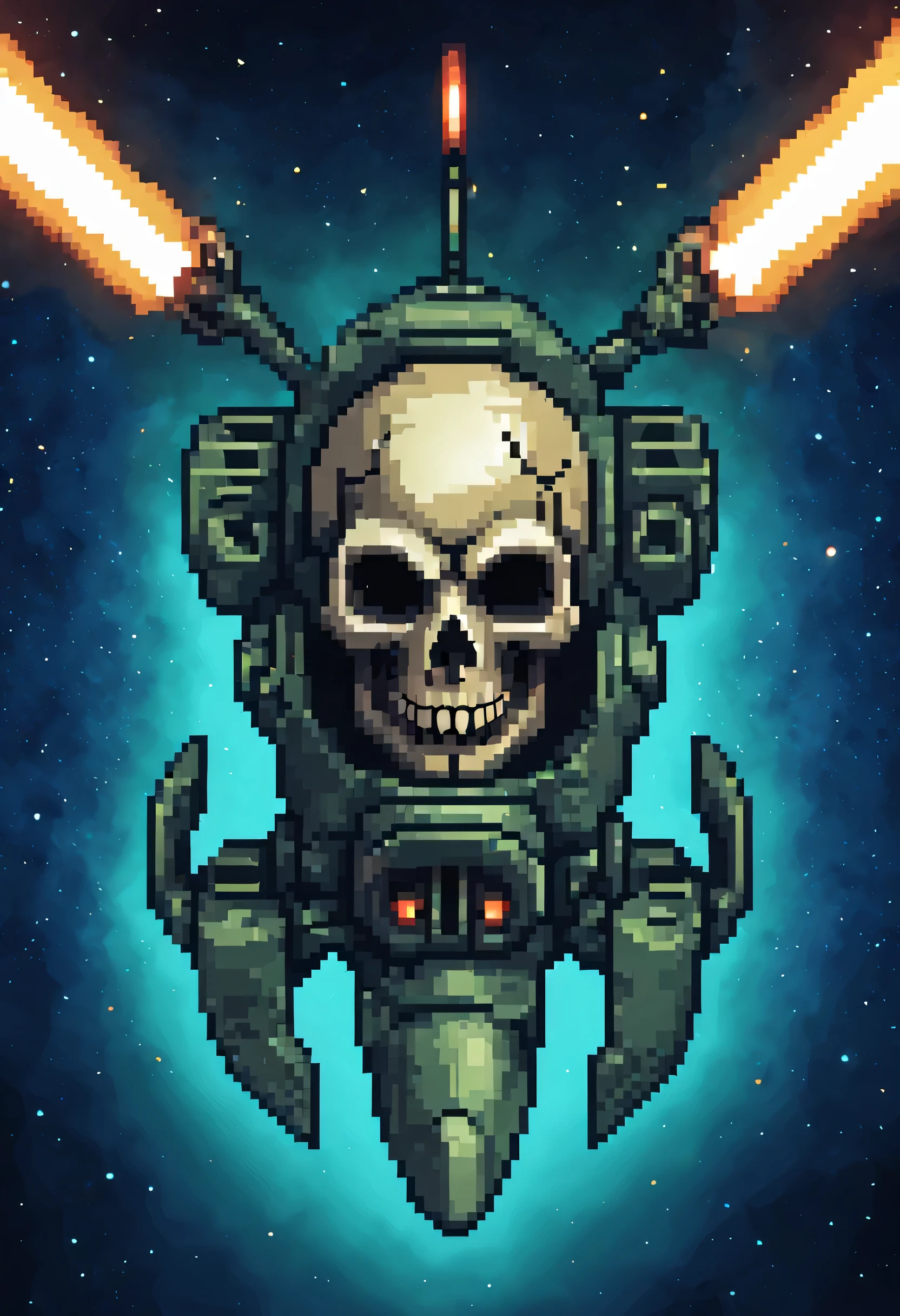 a skull enemy like a spaceship with turrets, for a space shooter game