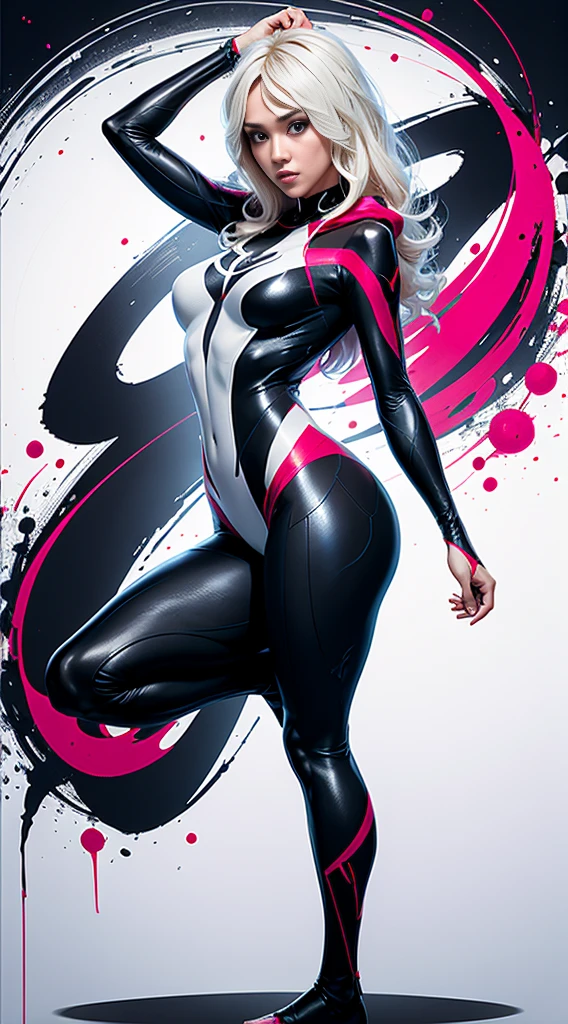 spider gwen, Hot, partial , hightquality, Dynamic Poses, Beautiful, Gorgeous, In love,Short suit, spider in a suit, white black red suit、Jessica Alba