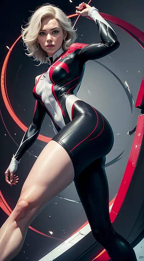 spider gwen, hot, partial , hightquality, dynamic poses, beautiful, gorgeous, in love,short suit, spider in a suit, white black ...